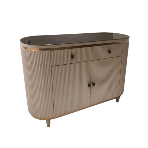 Foyer console, PU coated body and stone top