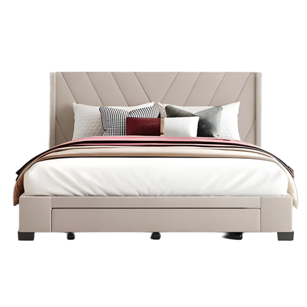 Beige Queen size bed with storage